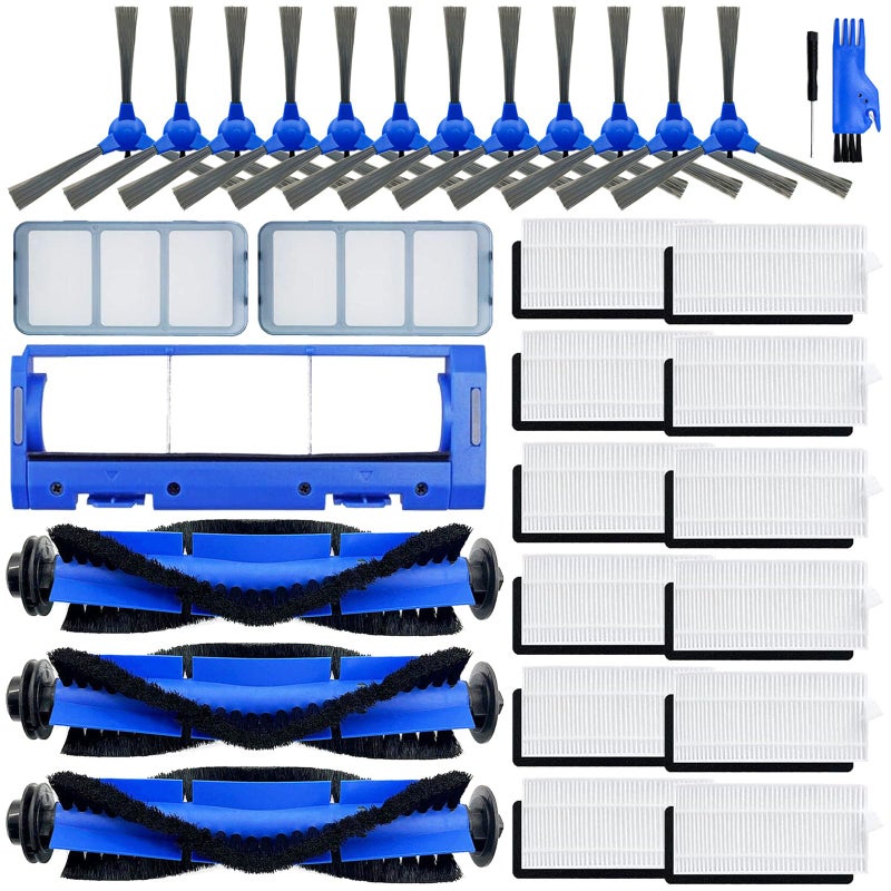 Tivcroxs قطعة غيار RoboVac 11S متوافقة مع Eufy RoboVac 11S، 15C، 30، 30C، 12، 35C، 25C، 15T المكانس الكهربائية الروبوتية، 3 فرش دوارة، 12 مجموعة فلتر، 12 فرشاة جانبية، 1 واقي فرشاة دوارة، 2 مرشحات مسبقة - Image 1